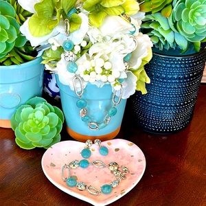 Brighton PEBBLE AQUA Tiffany Blue Silver Pebble Necklace Bracelet Earrings set
